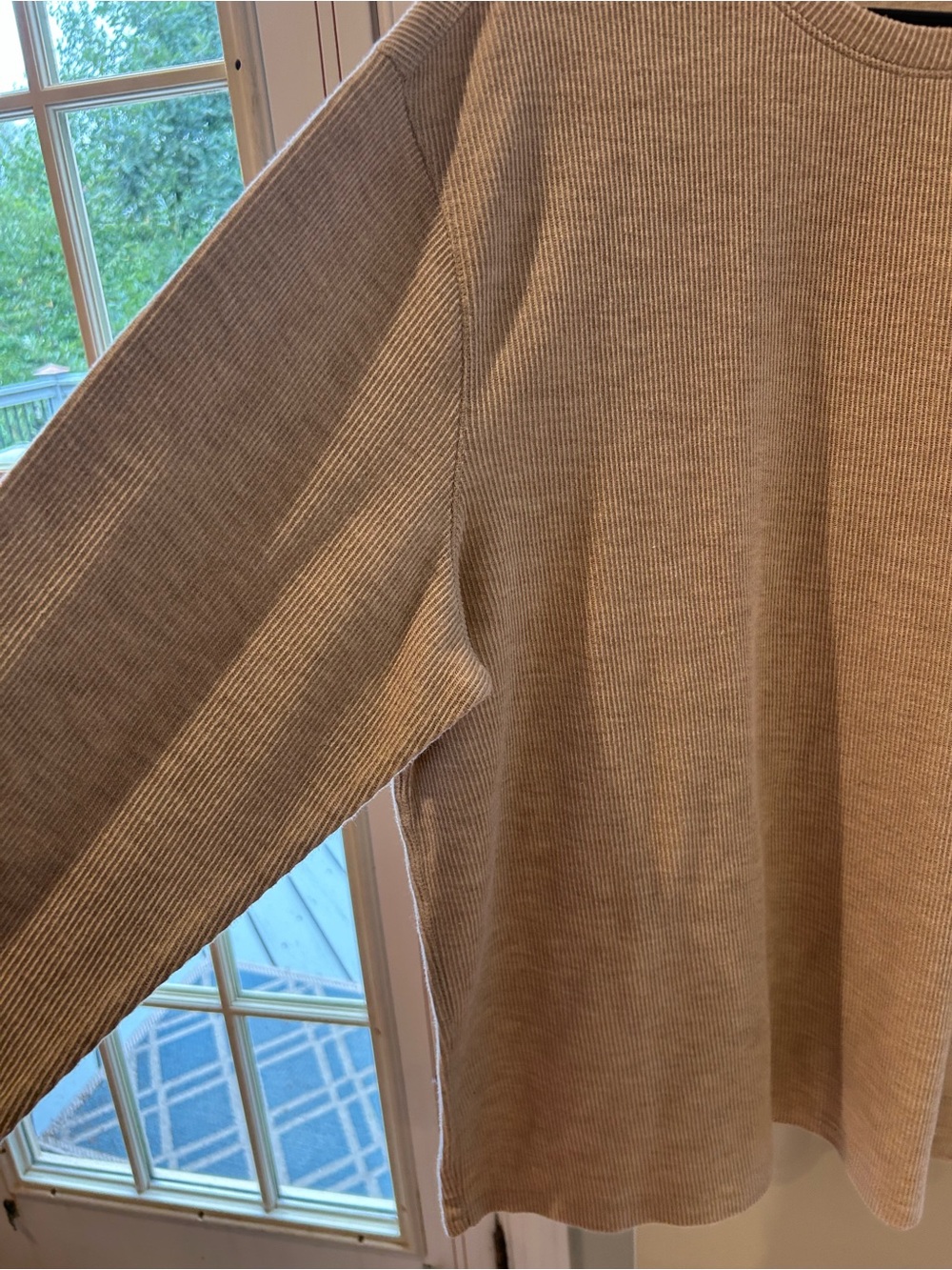 Casual Crewneck Ribbed Soft Long Sleeve Knit Shirt - Tan XXL - Picture 4 of 9